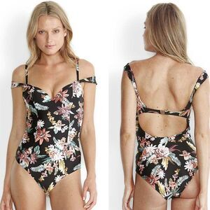 Milea Hawaiian Bloom Off Shoulder Maillot One Piece Swimsuit Floral Boning 8